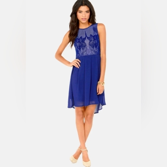 Lulu's Blue High Low Dress Lace Chiffon Fairycore Foliage Before Beauty Small - Picture 5 of 14